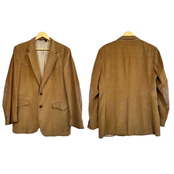 Vintage Farah Western Corduroy Sport Coat with Elbow Patches Camel Blazer 42